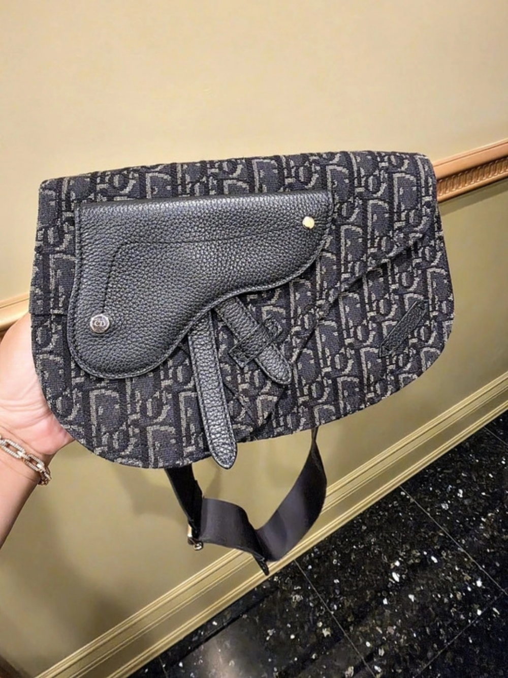 Christian Dior Small Saddle Messenger Bag with Flap Black & Gray